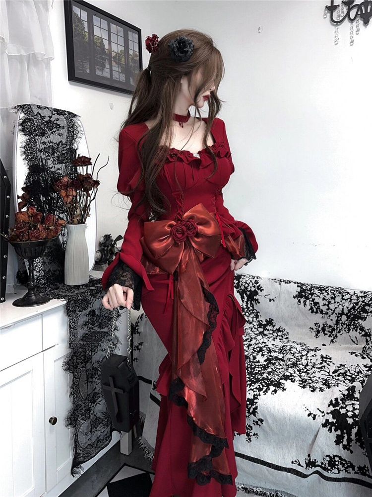 Spring Red Vintage Dress Women - đánh giá và giá Women'S Red Formal Wear